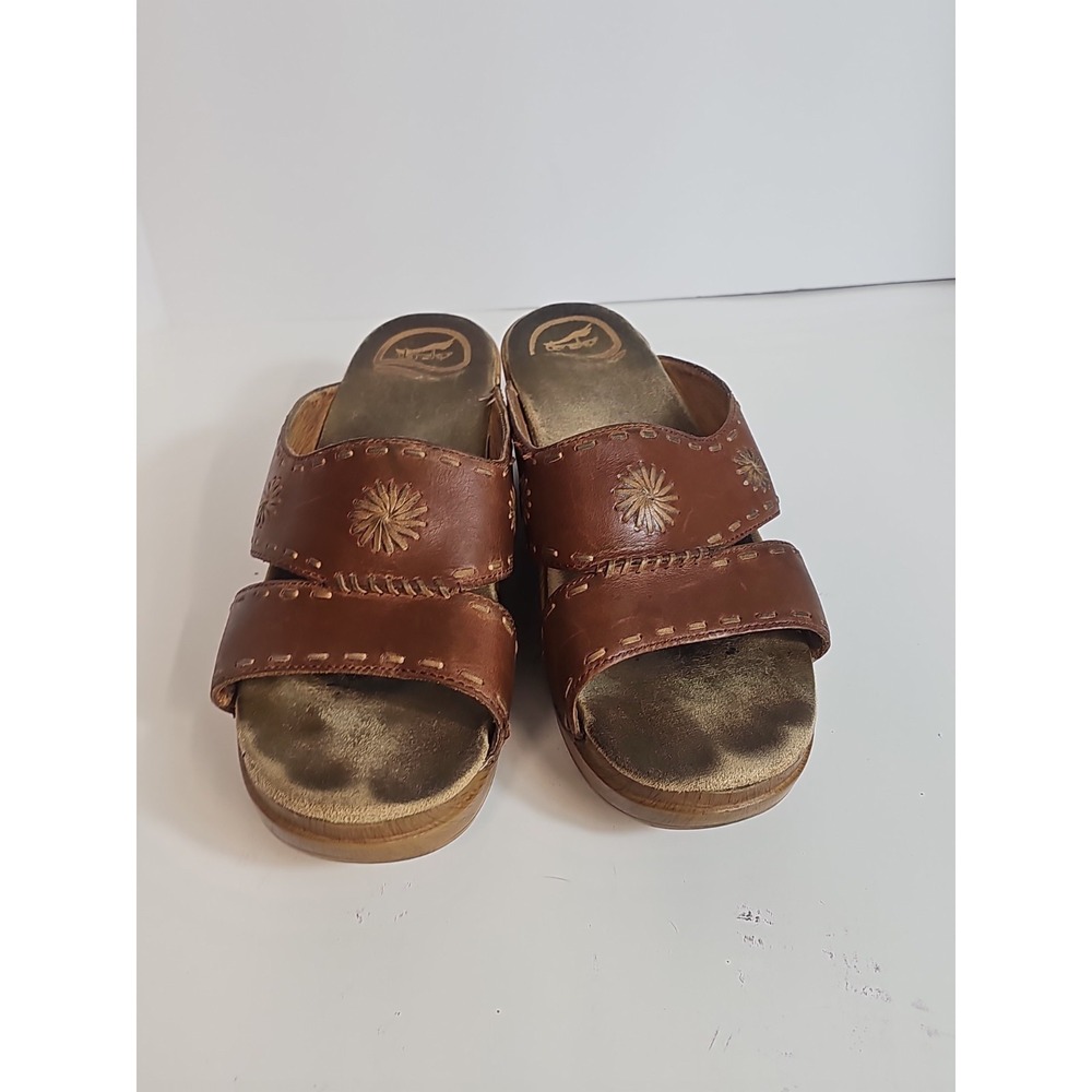 Dansko Womens Size 40/9.5 Slip On Clog Sandals Sunny Brown Leather Wedge Slides - Picture 2 of 12